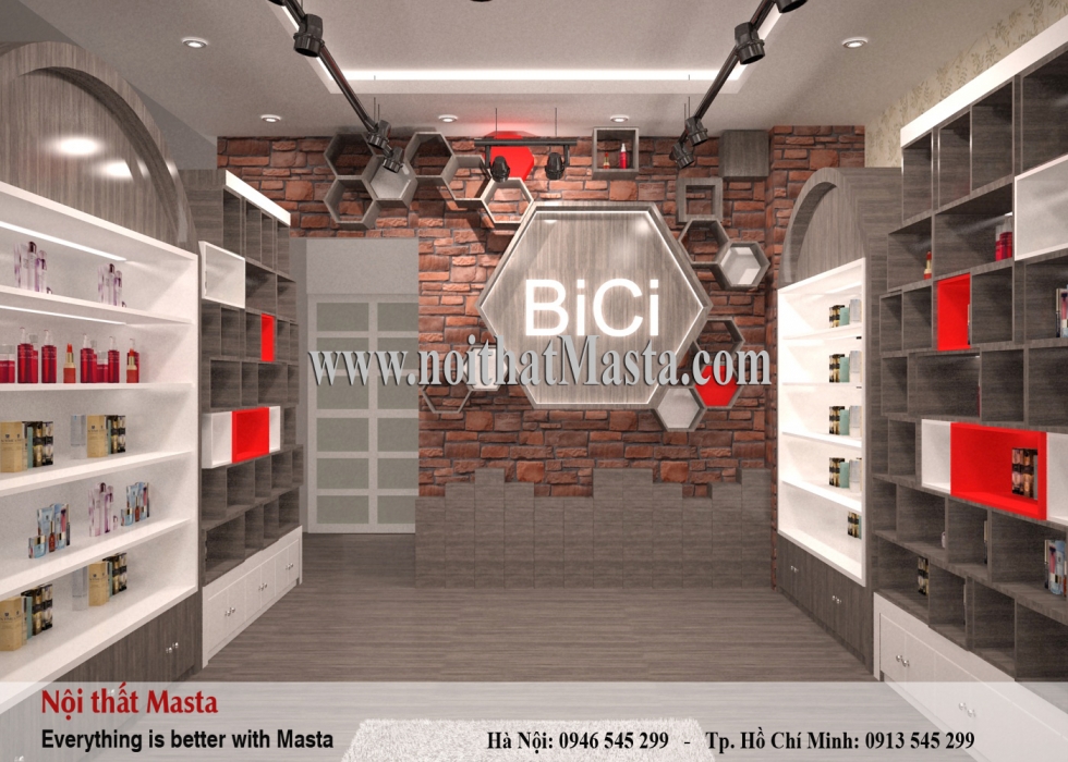 Không gian thiết kế shop mỹ phẩm BICI